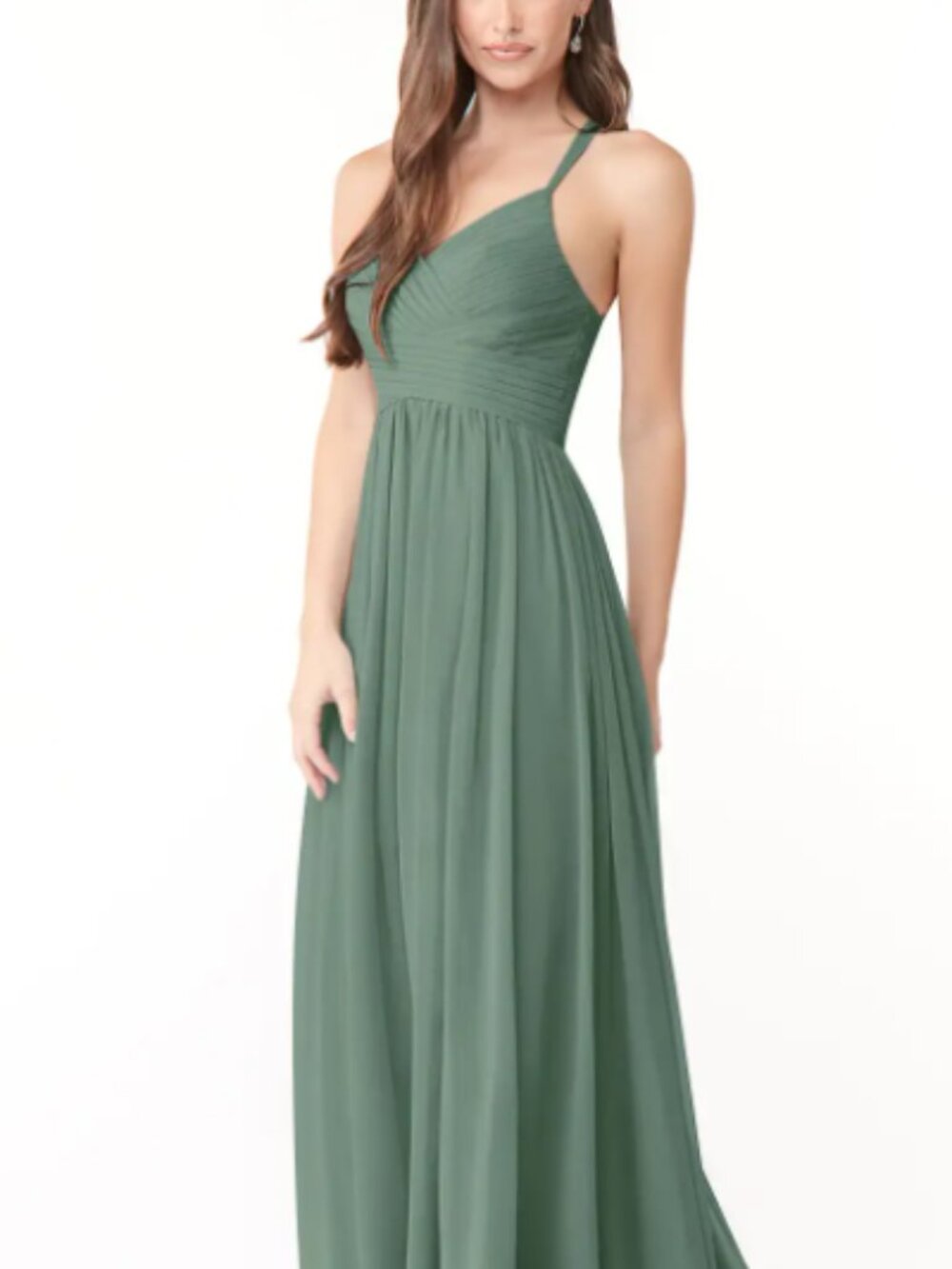 Azazie Jeanna Eucalyptus Chiffon Pleated Bodice Maxi Dress Size A12